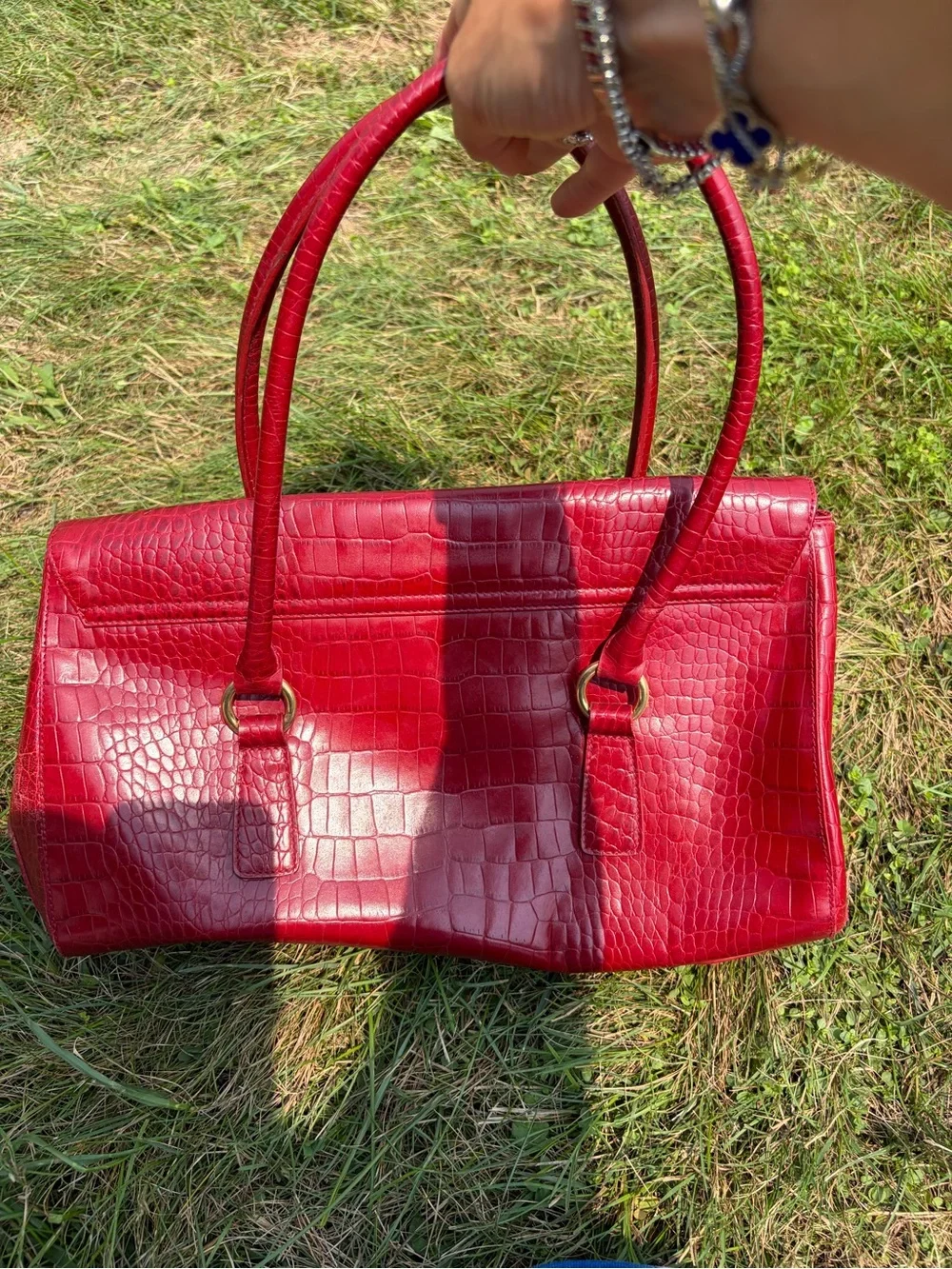 Lauren Ralph Lauren Ruby Croc-Embossed Leather Satchel with Gold Hardware